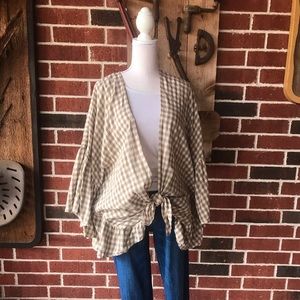Tan Plaid Wrap with Dolman Sleeves